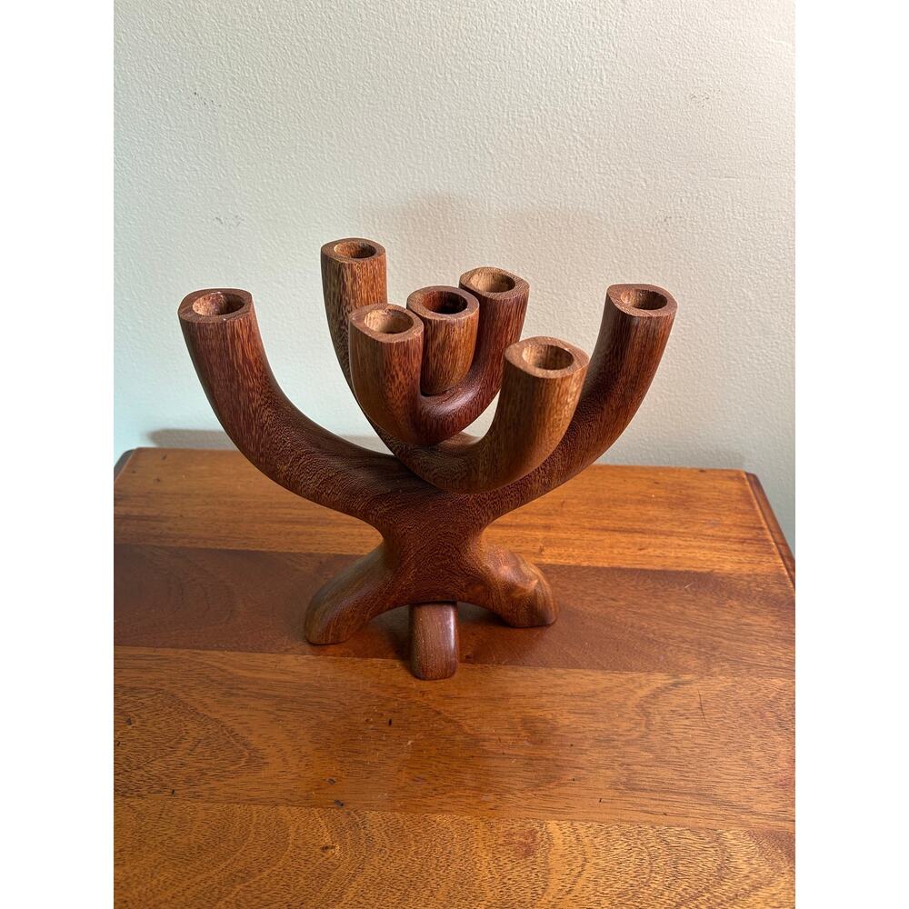 Vtg. Style Hand-Carved Wooden Candelabra
